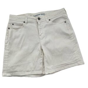 Lands' End Mid Rise Roll Cuff Stretch Jean Shorts 7” White 5-Pocket Size 10